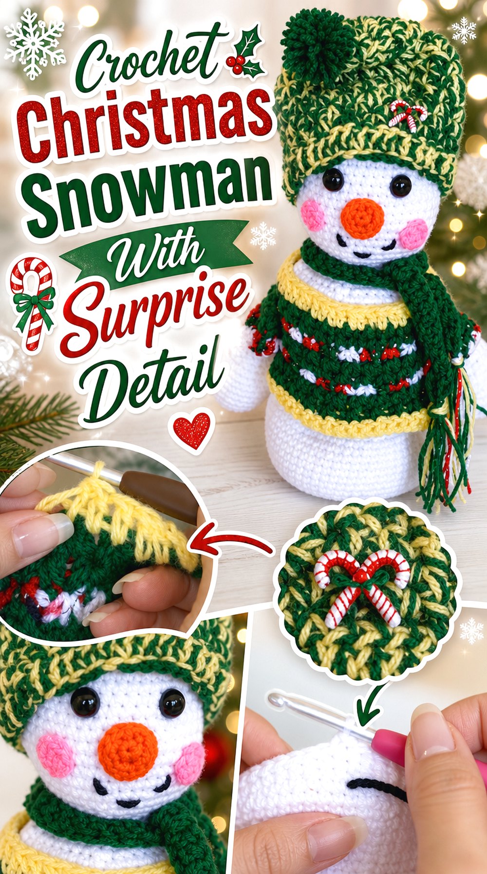 Crochet Christmas Snowman With Surprise Detail