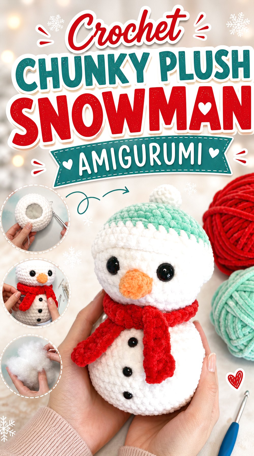 Crochet Chunky Plush Snowman Amigurumi