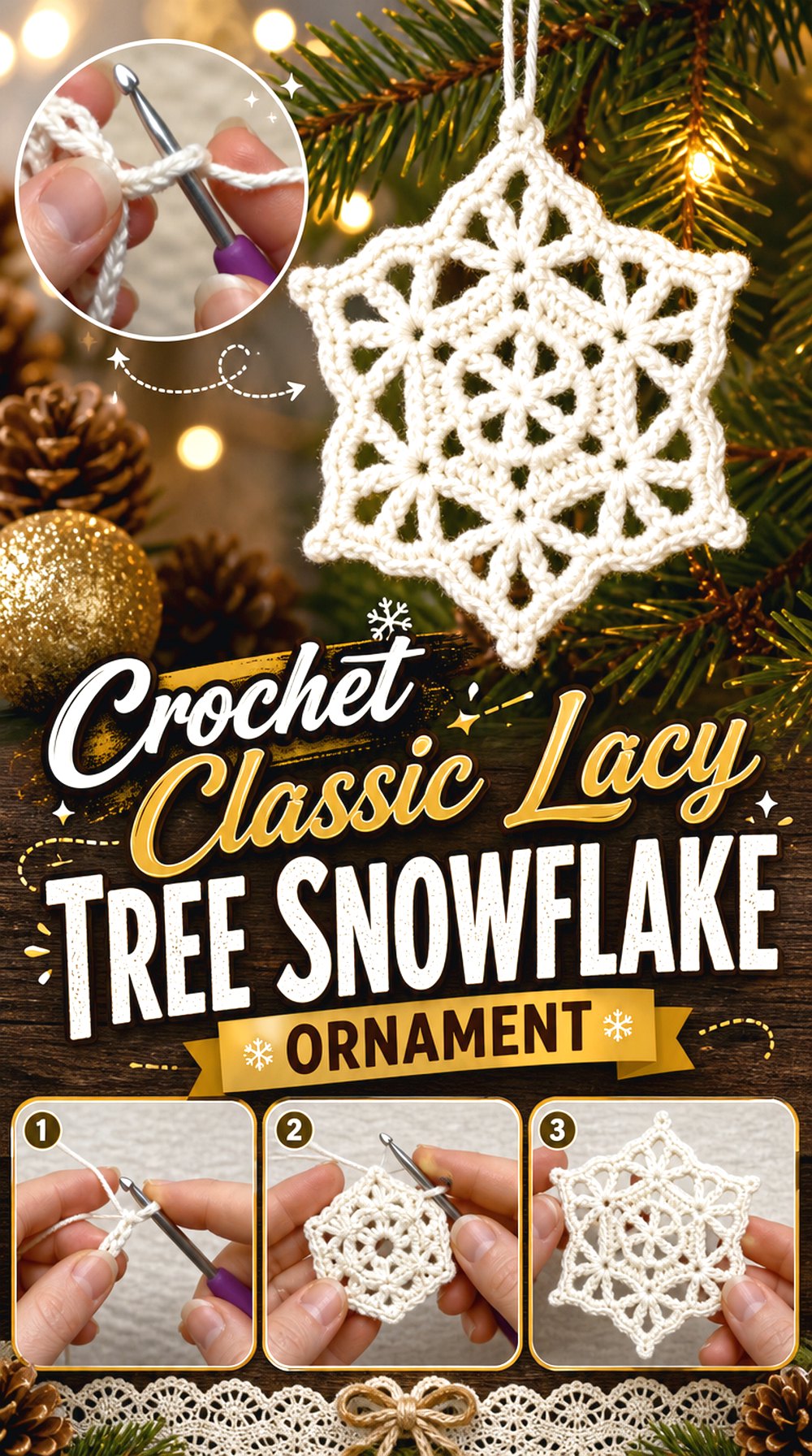 Crochet Classic Lacy Tree Snowflake Ornament