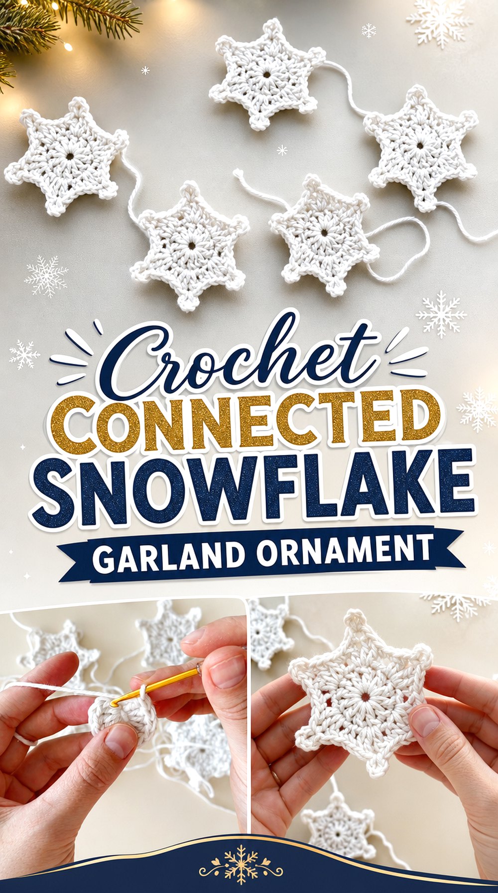 Crochet Connected Snowflake Garland Ornament