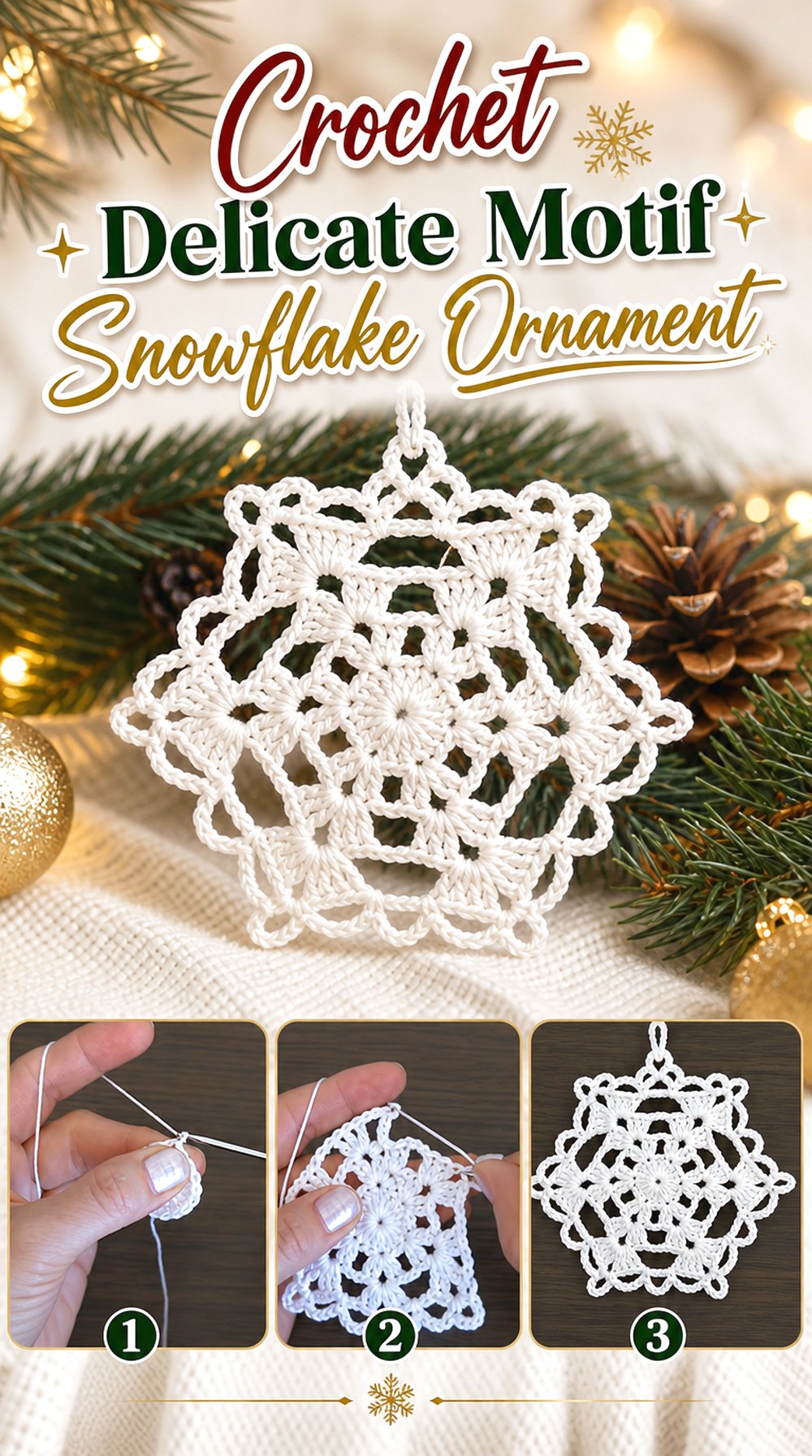 Crochet Delicate Motif Snowflake Ornament