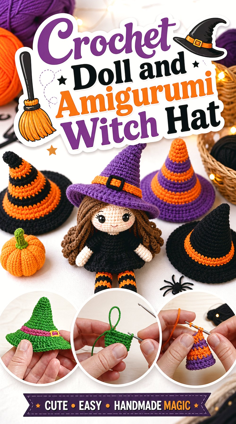 Crochet Doll and Amigurumi Witch Hat