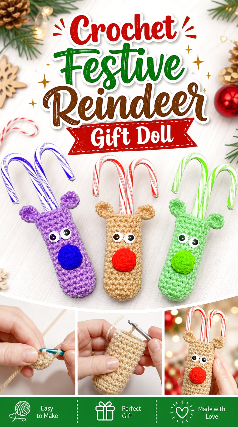 Crochet Festive Reindeer Gift Doll