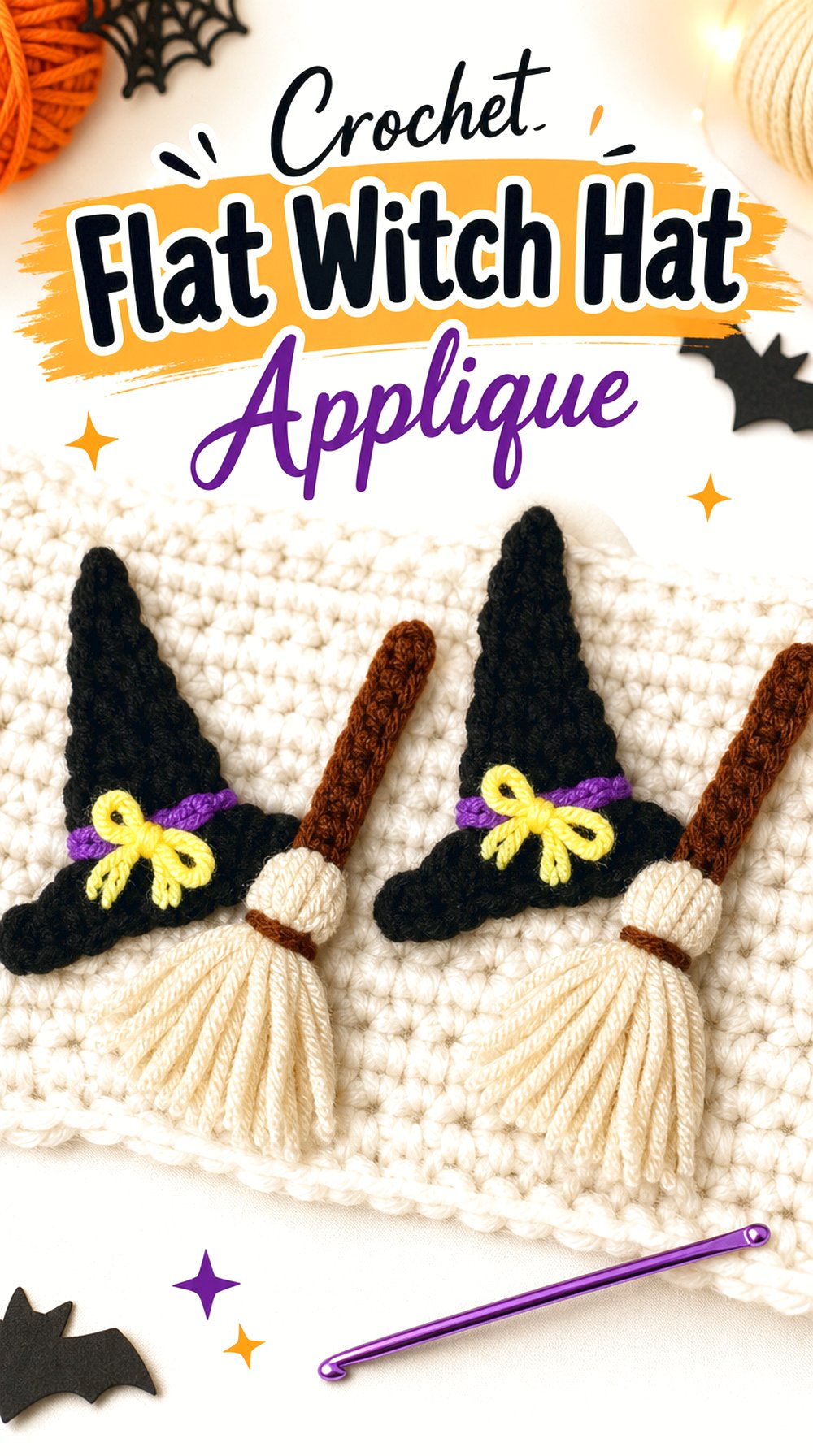 Crochet Flat Witch Hat Applique