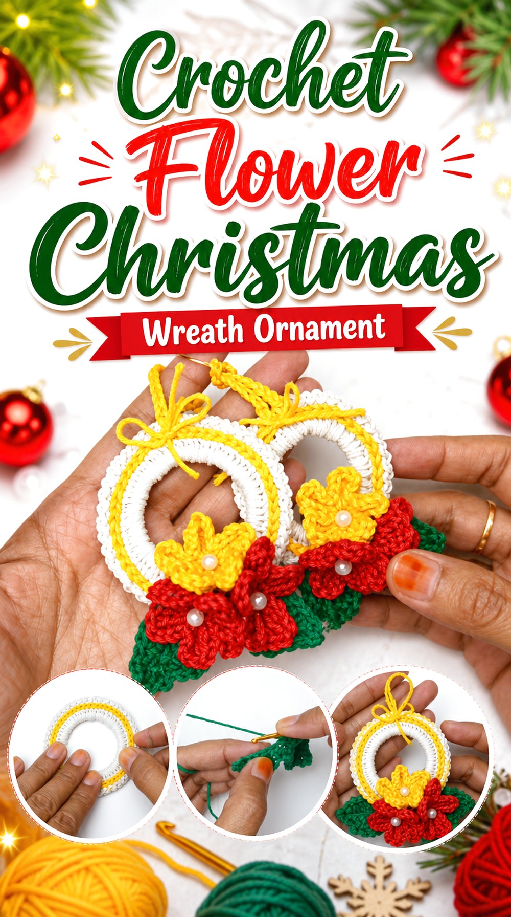 Crochet Flower Christmas Wreath Ornament