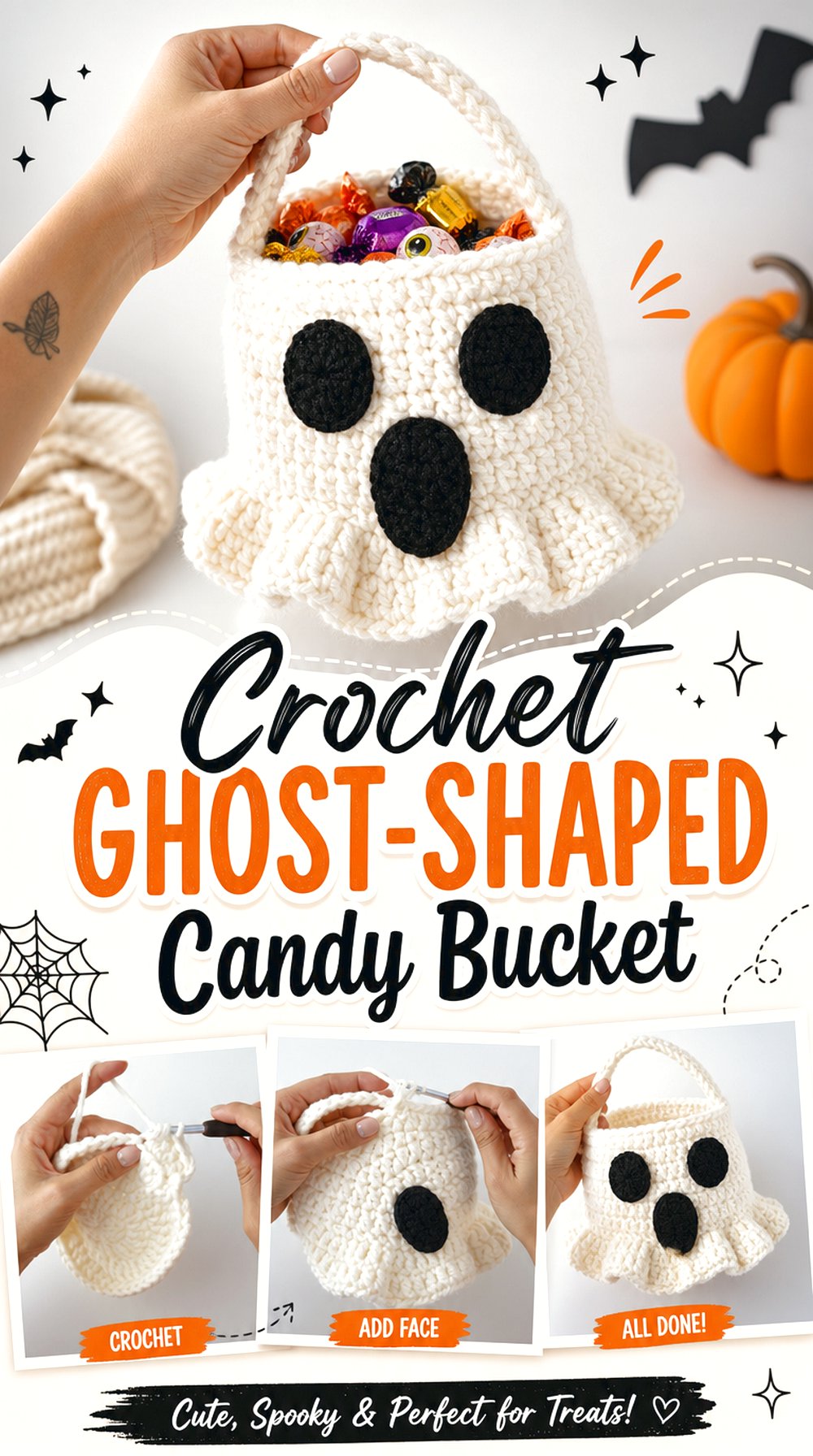 Crochet Ghost-Shaped Candy Bucket