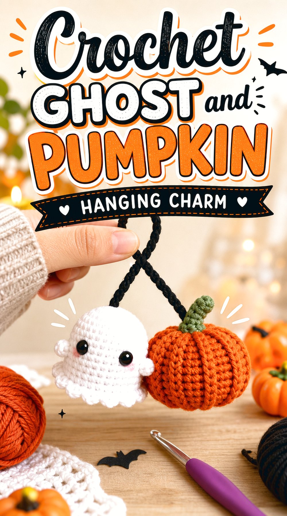 Crochet Ghost and Pumpkin Hanging Charm