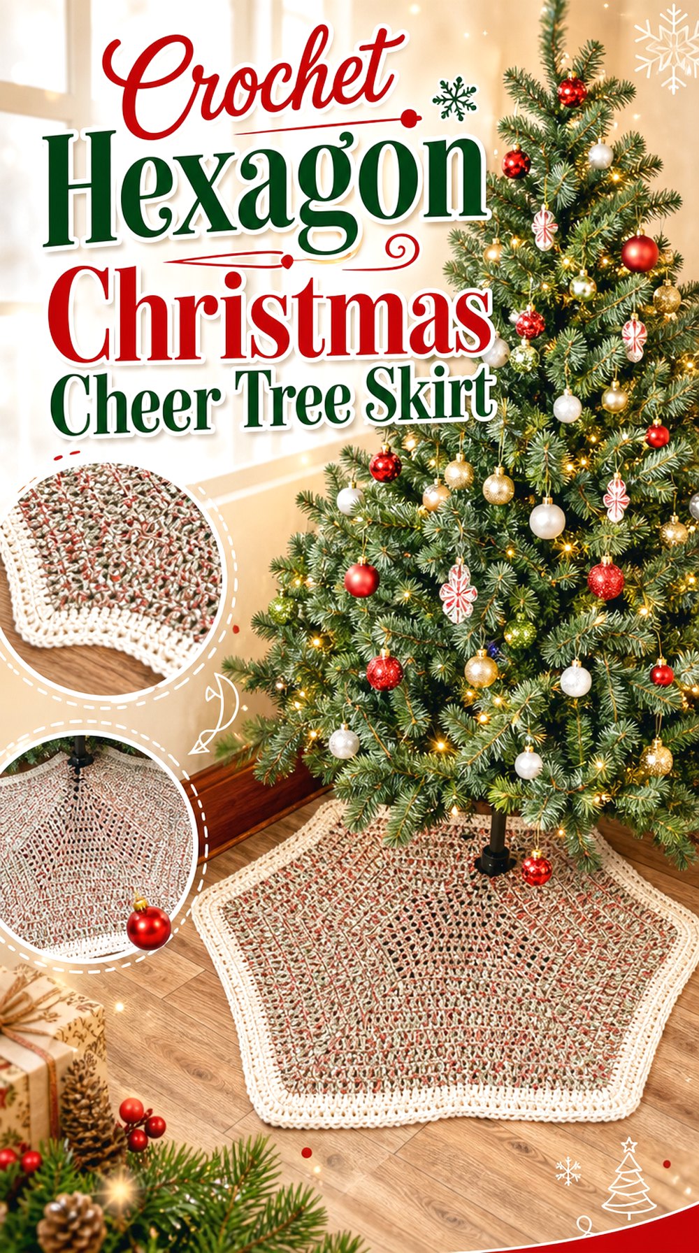 Crochet Hexagon Christmas Cheer Tree Skirt