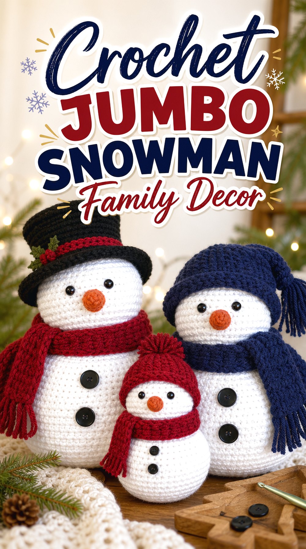 Crochet Jumbo Snowman Family Decor