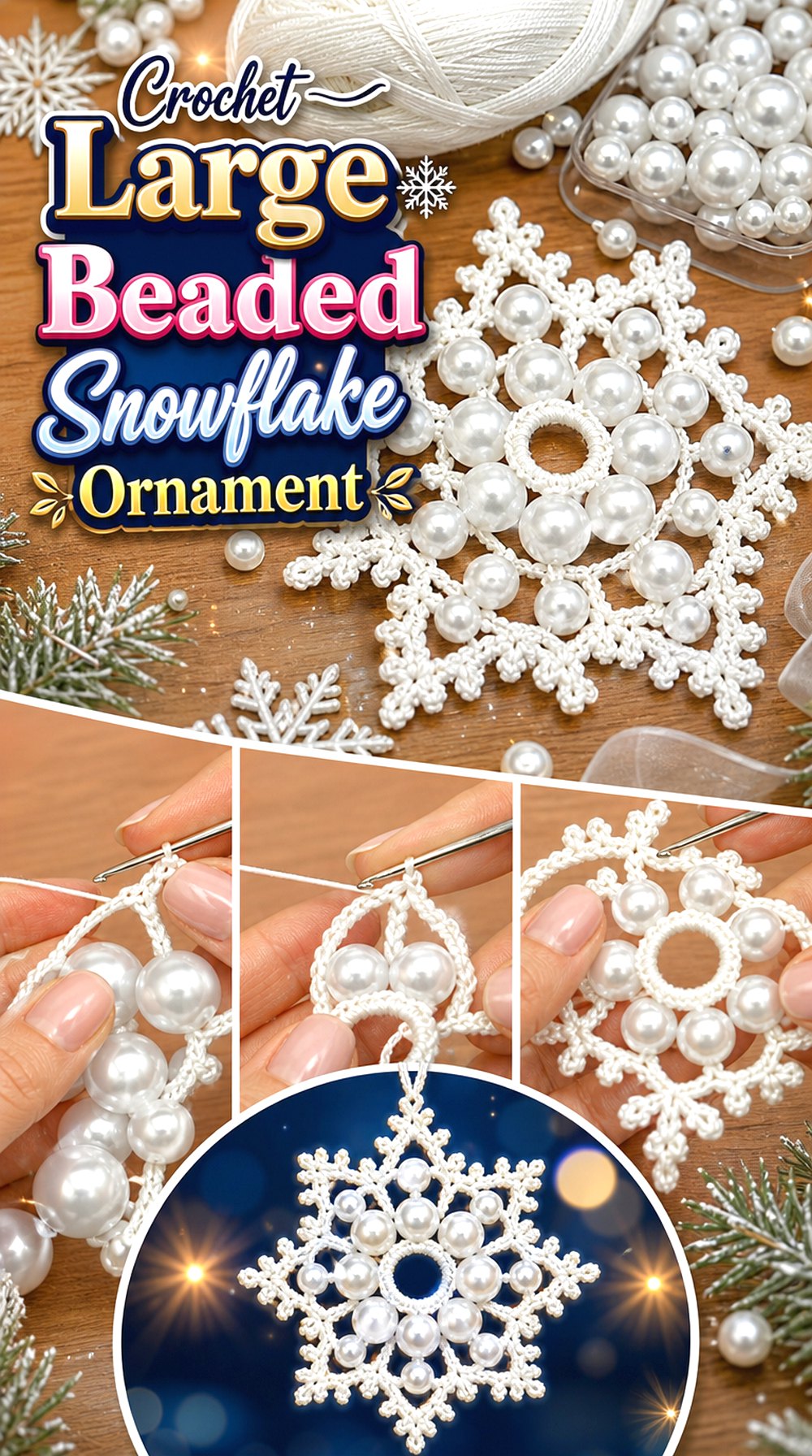 Crochet Large Beaded Snowflake Ornament