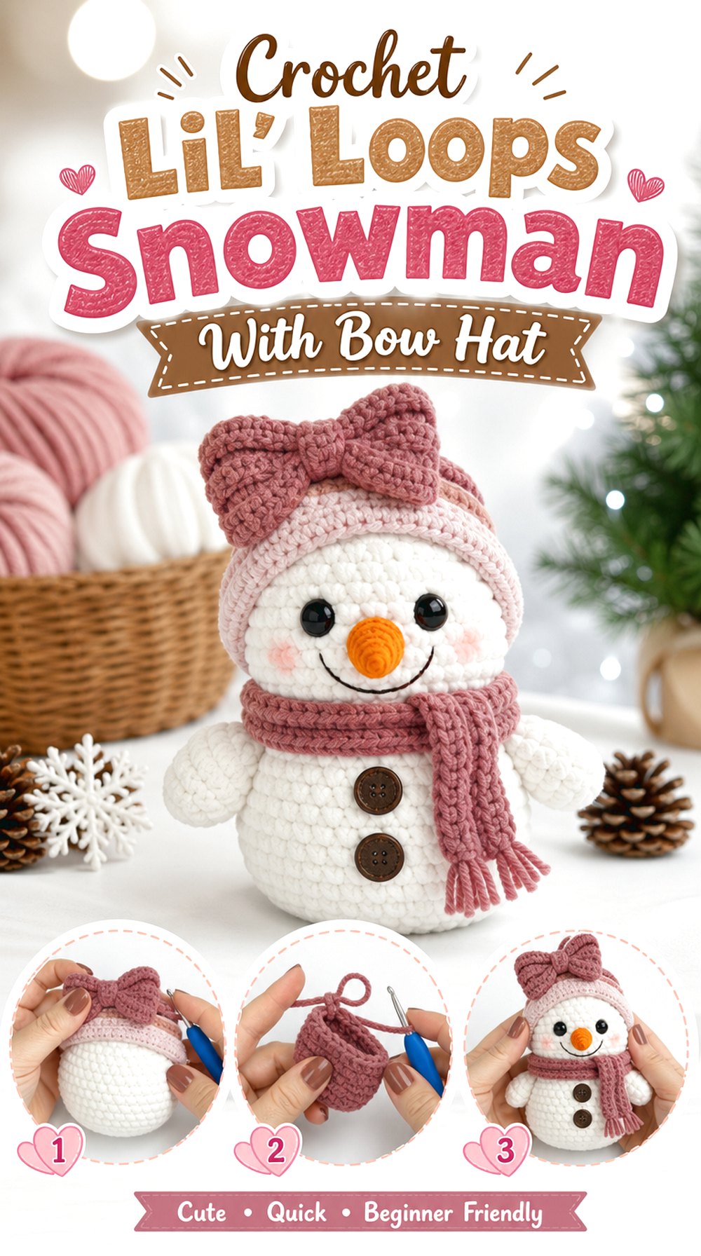 Crochet Lil’ Loops Snowman With Bow Hat