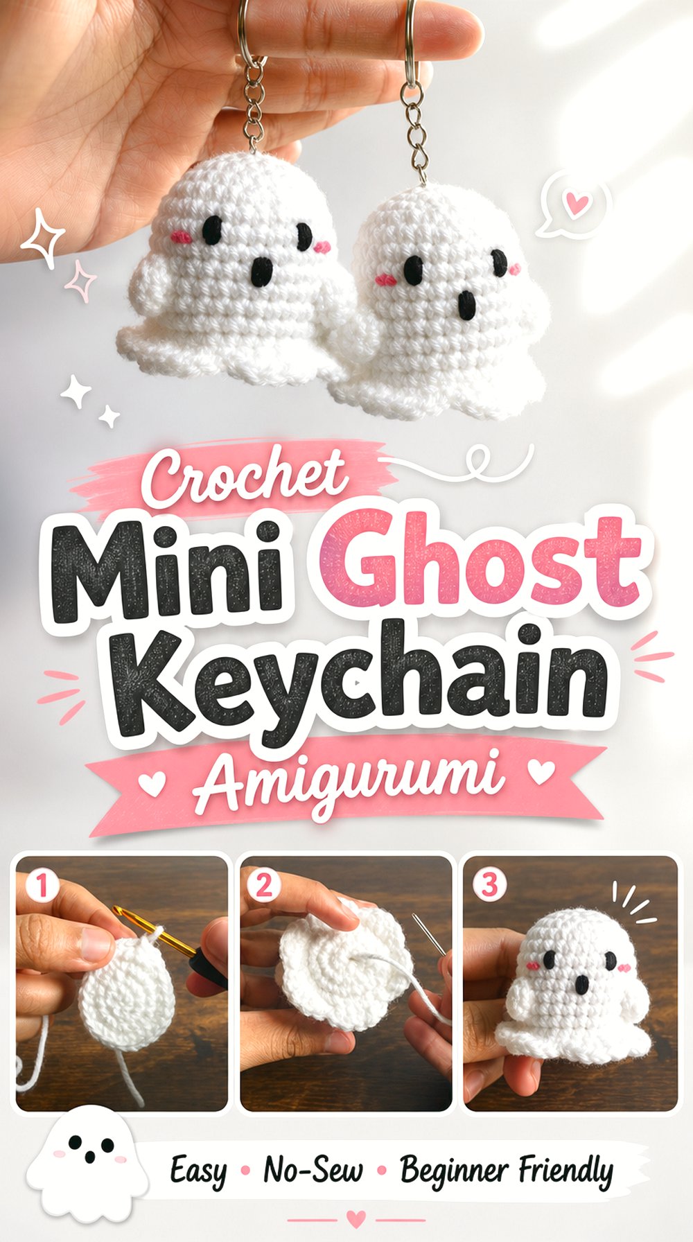 Crochet Mini Ghost Keychain Amigurumi