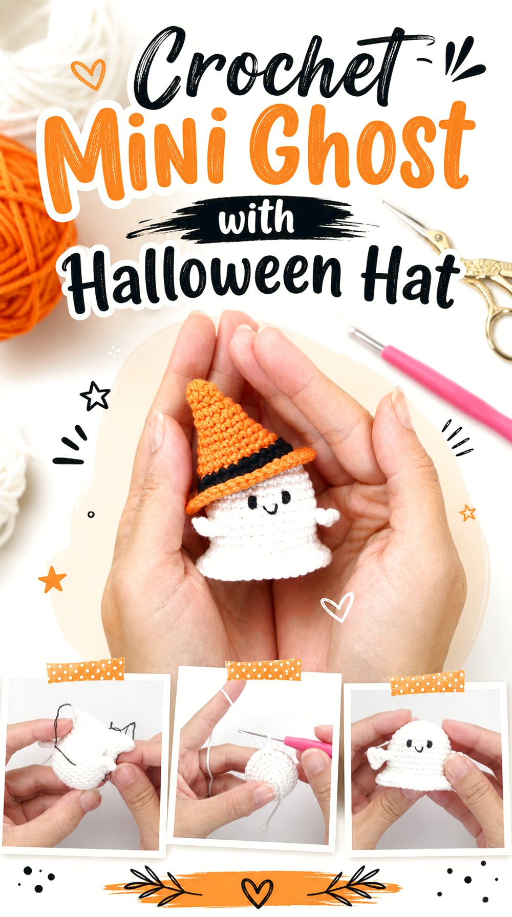 Crochet Mini Ghost with Halloween Hat