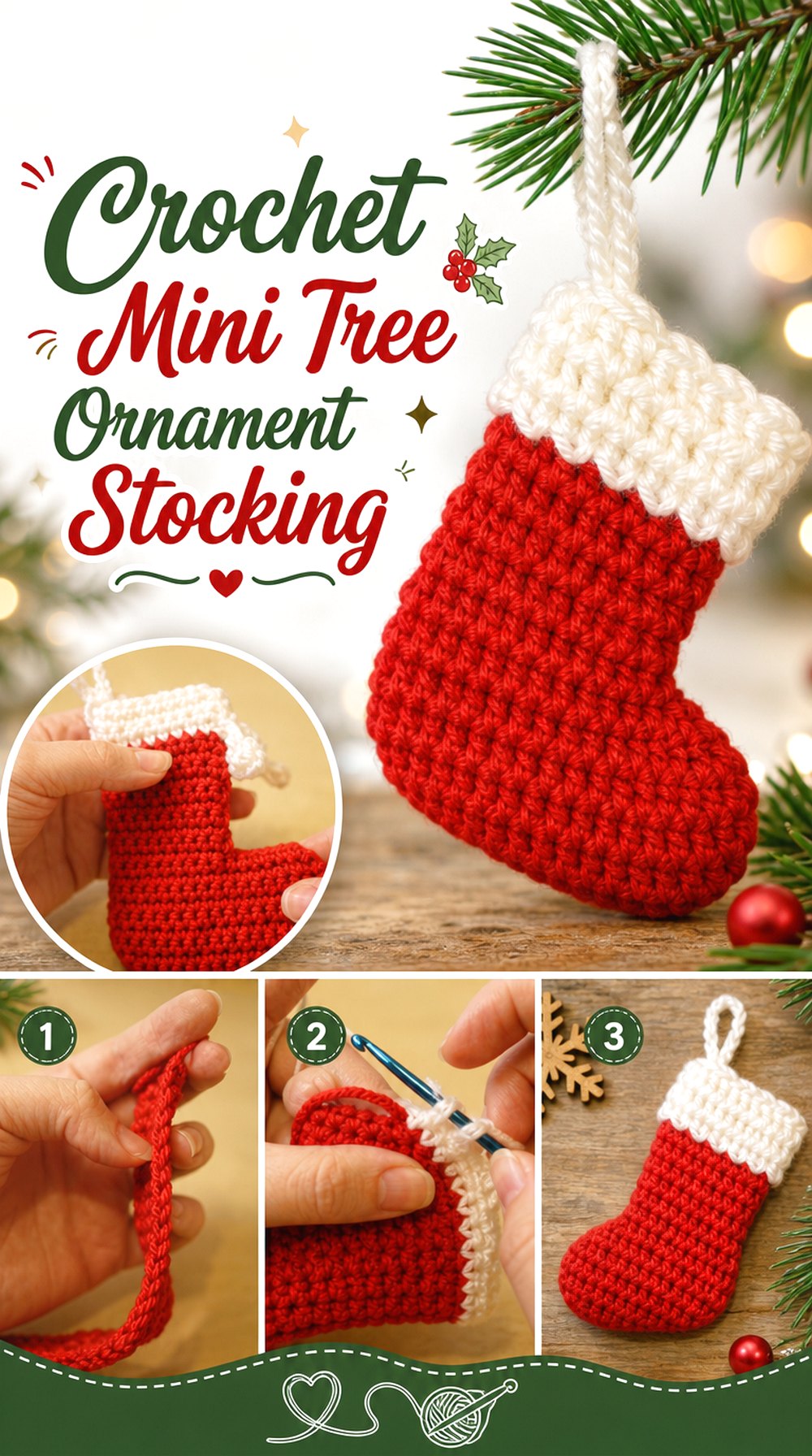 Crochet Mini Tree Ornament Stocking