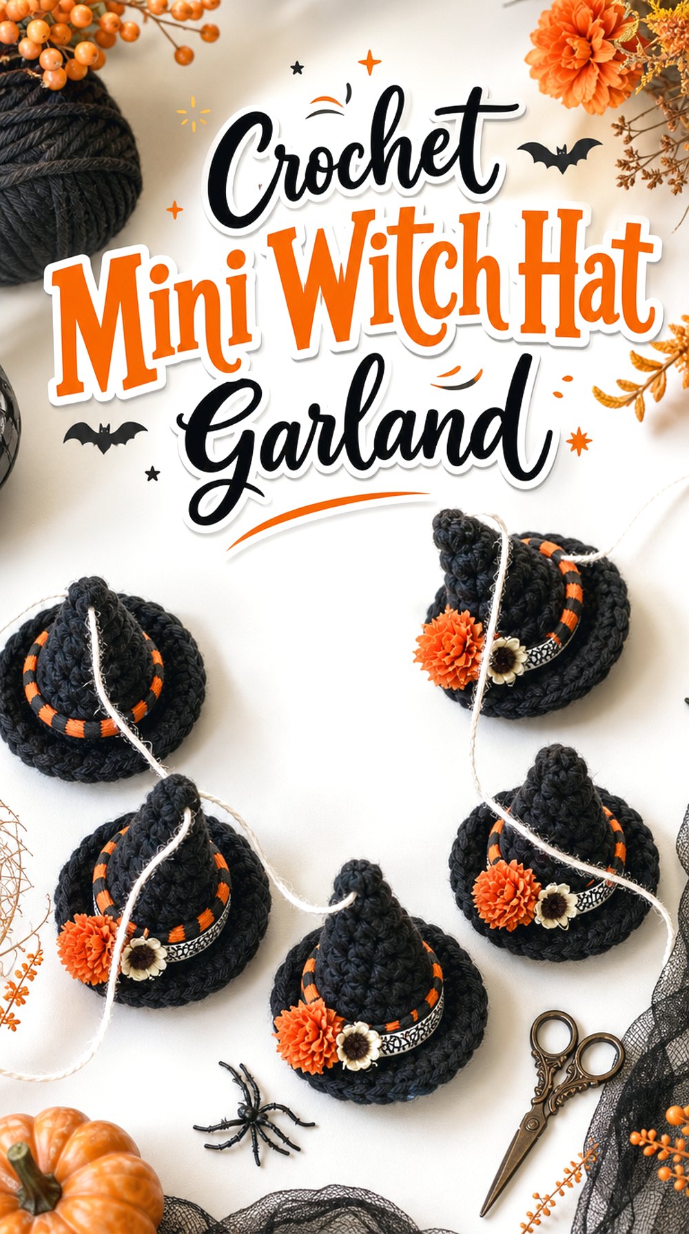 Crochet Mini Witch Hat Garland