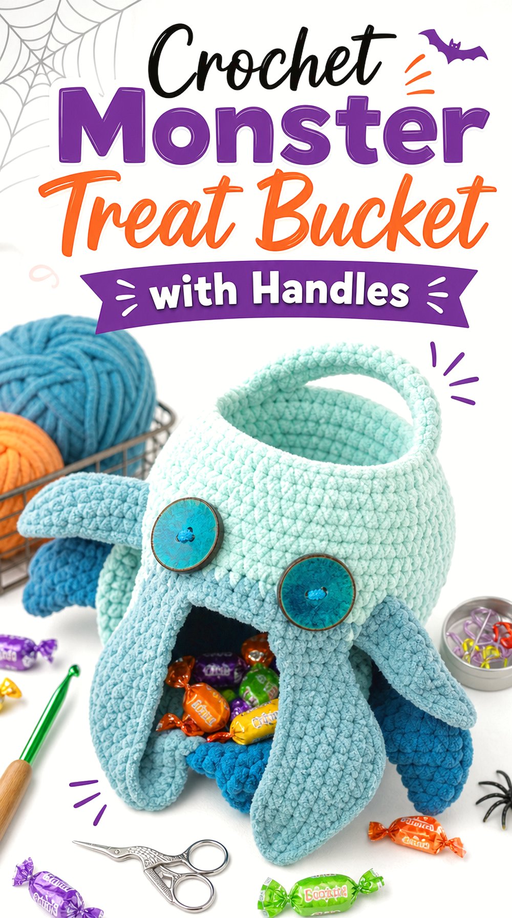 Crochet Monster Treat Bucket with Handles
