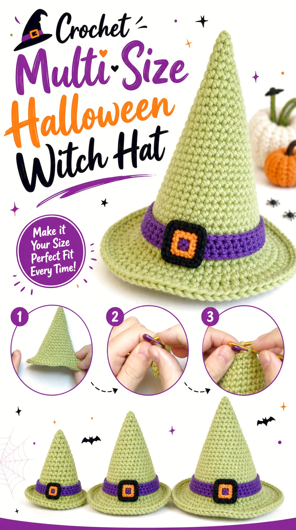 Crochet Multi-Size Halloween Witch Hat