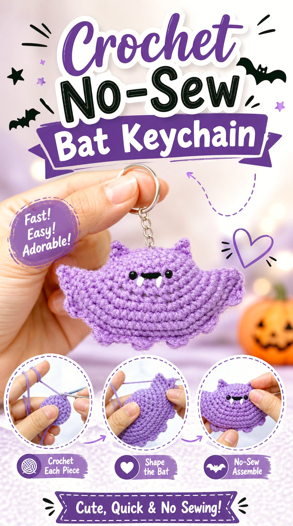 Crochet No-Sew Bat Keychain