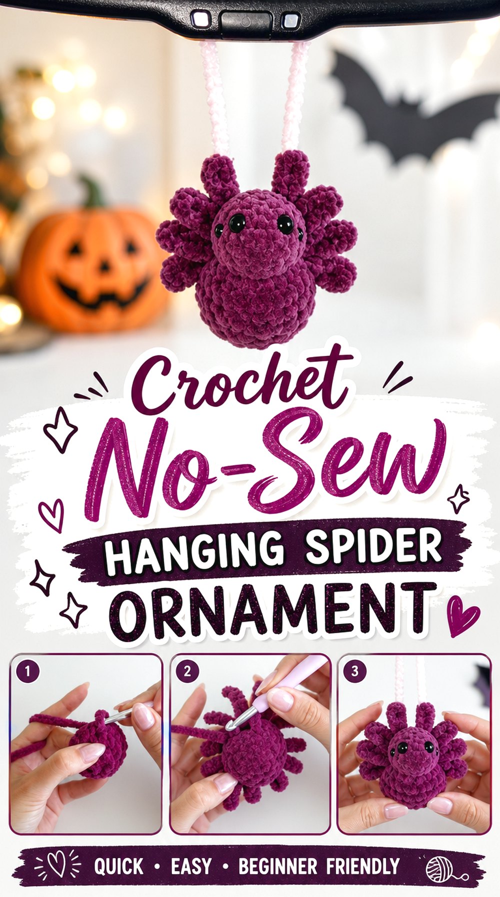 Crochet No-Sew Hanging Spider Ornament