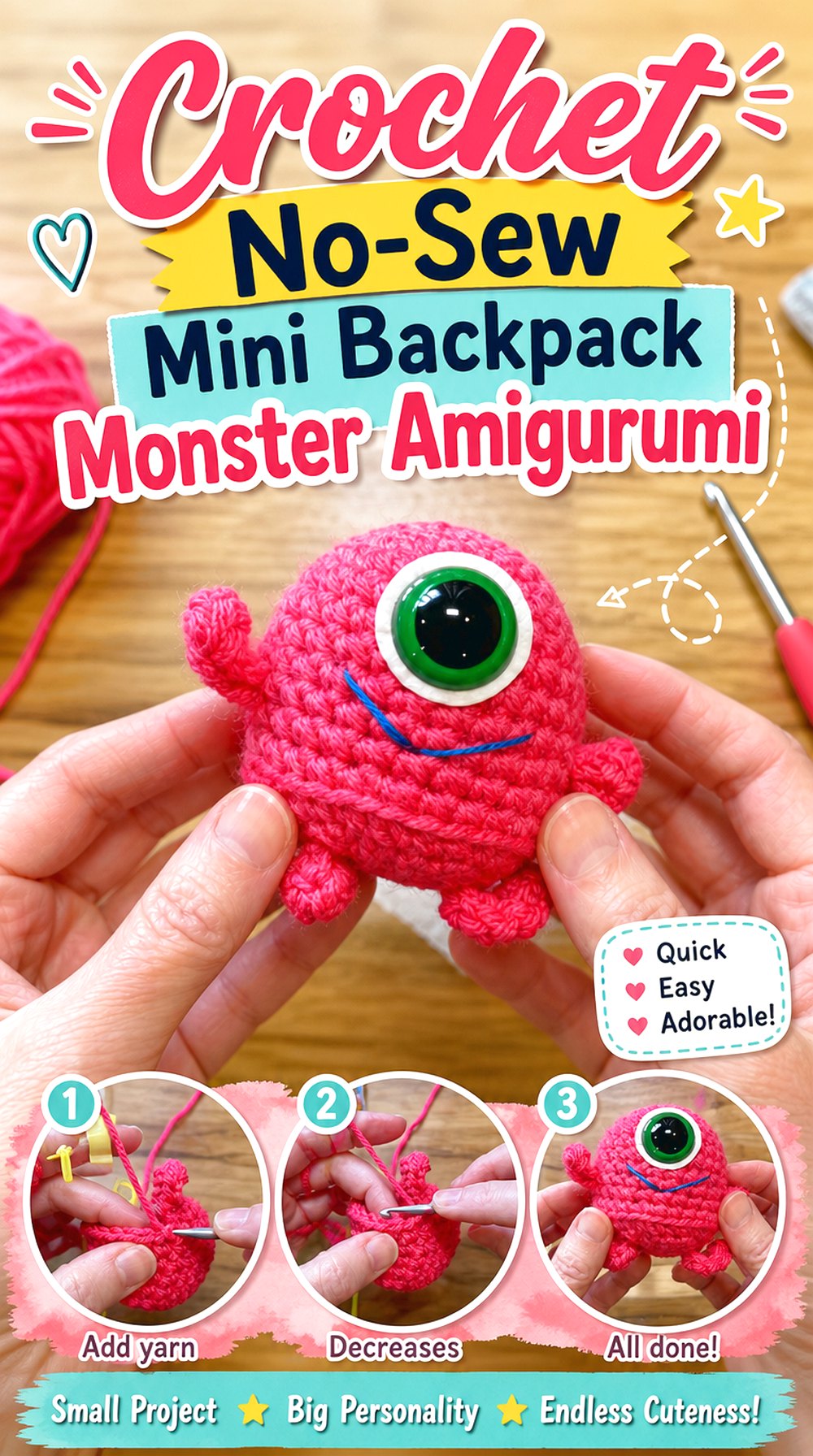 Crochet No-Sew Mini Backpack Monster Amigurumi