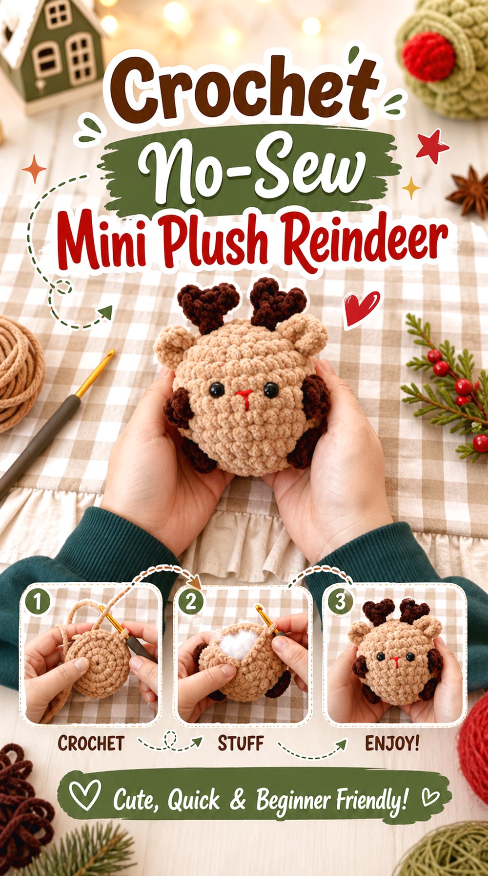 Crochet No-Sew Mini Plush Reindeer