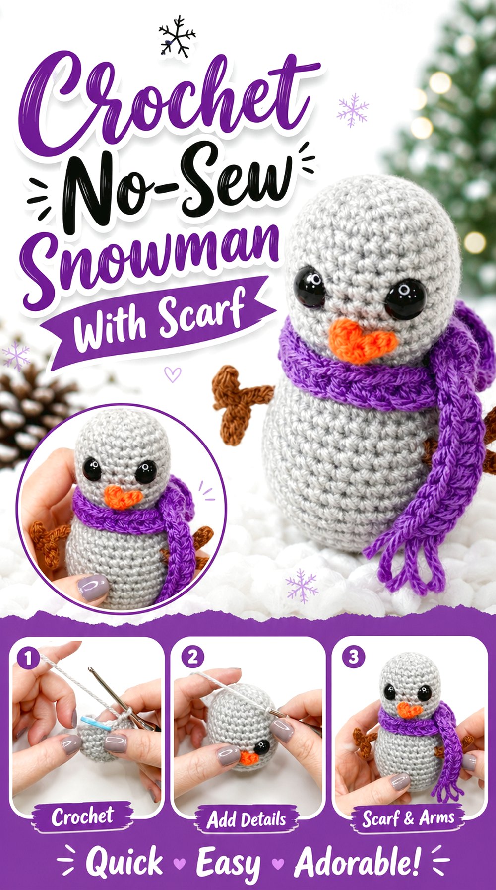 Crochet No-Sew Snowman With Scarf
