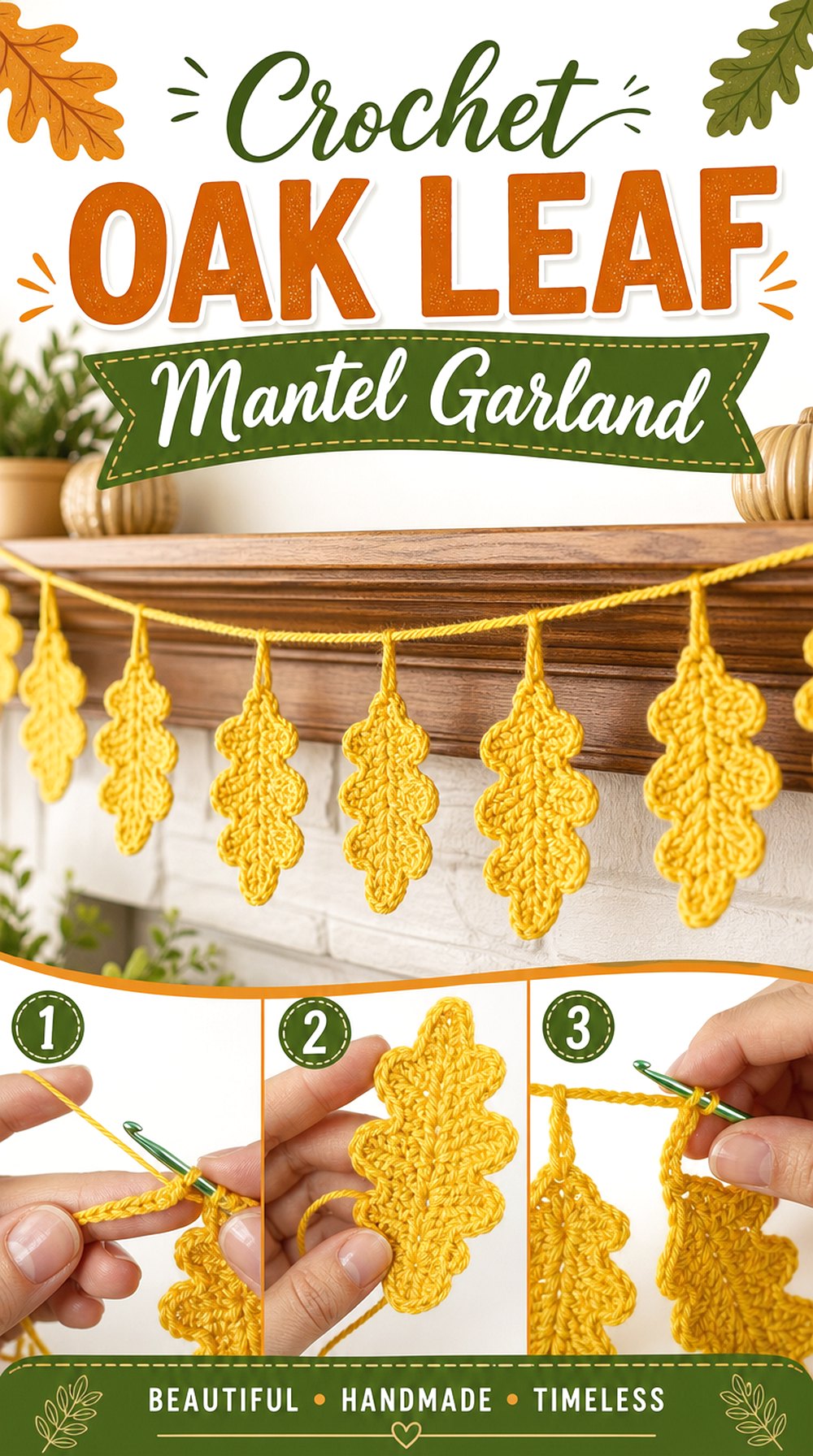 Crochet Oak Leaf Mantel Garland