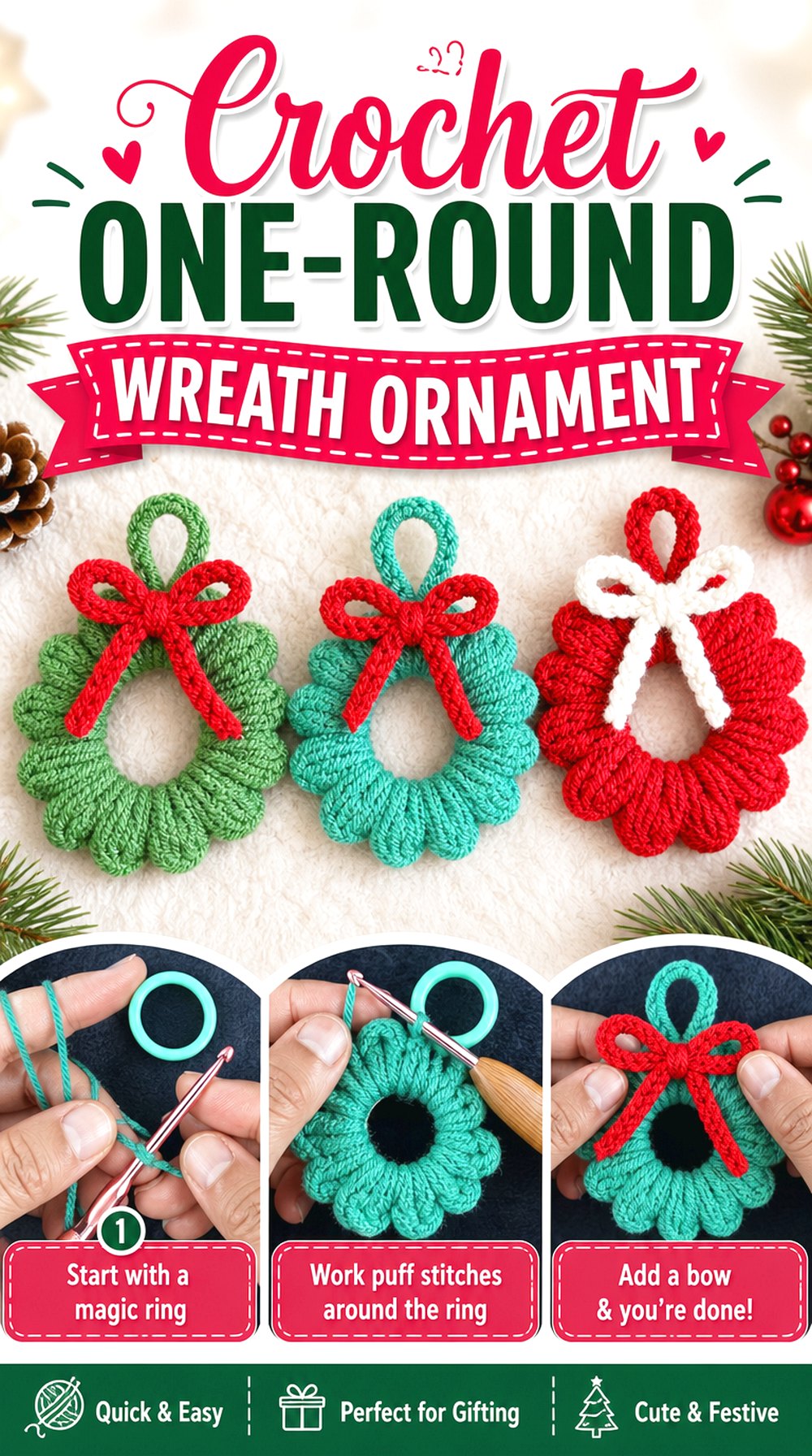Crochet One-Round Wreath Ornament