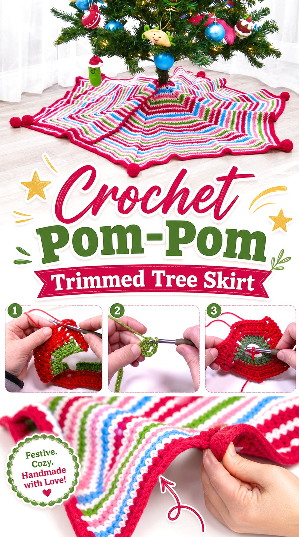 Crochet Pom-Pom Trimmed Tree Skirt