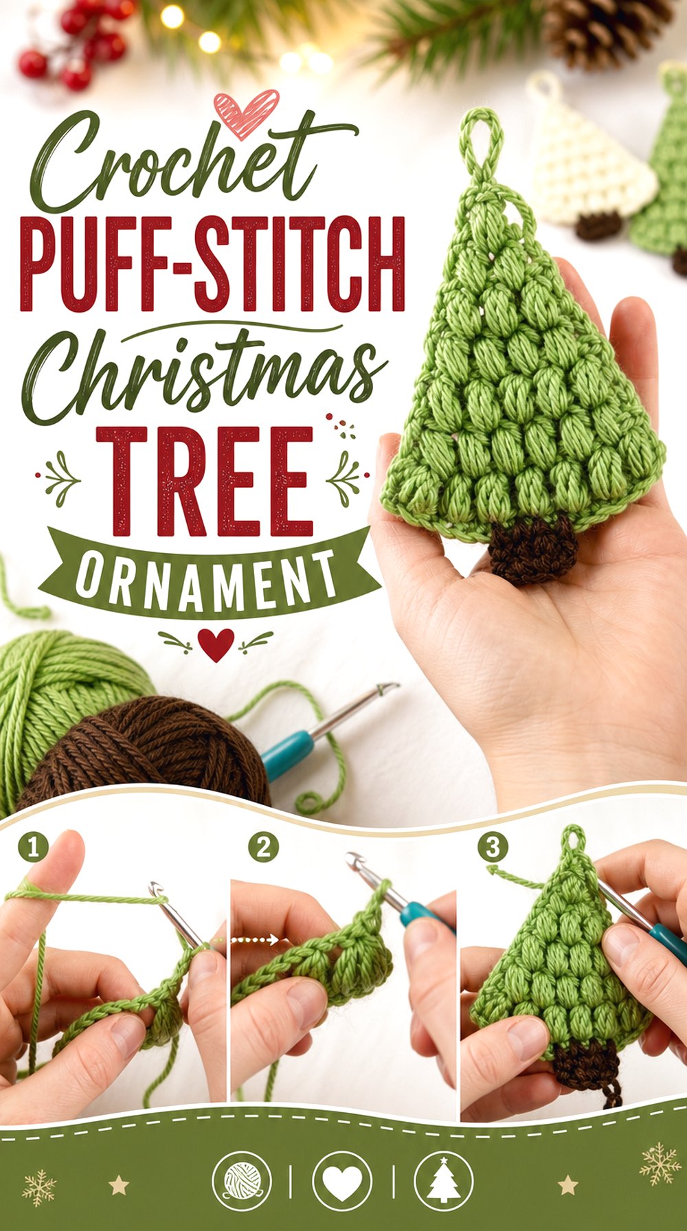 Crochet Puff-Stitch Christmas Tree Ornament