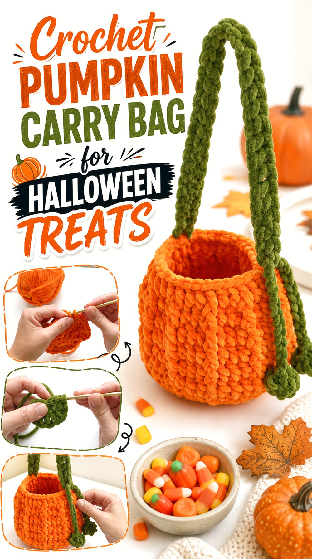 Crochet Pumpkin Carry Bag for Halloween Treats