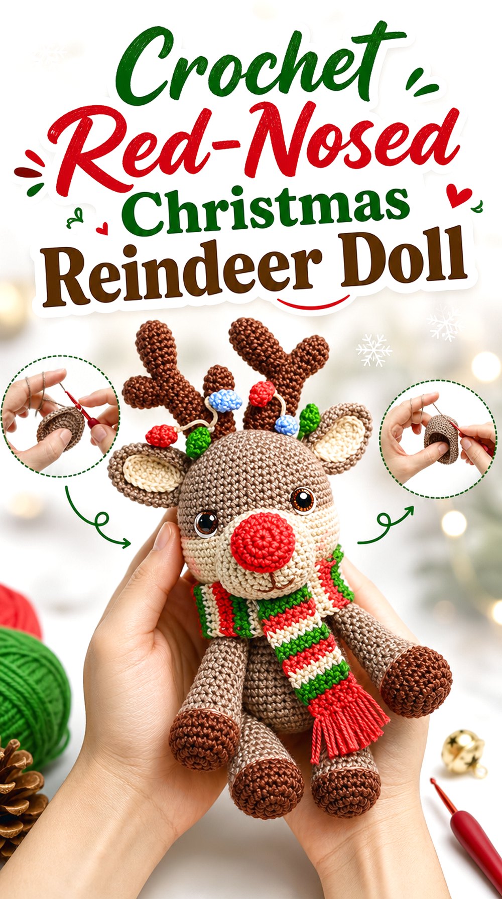 Crochet Red-Nosed Christmas Reindeer Doll