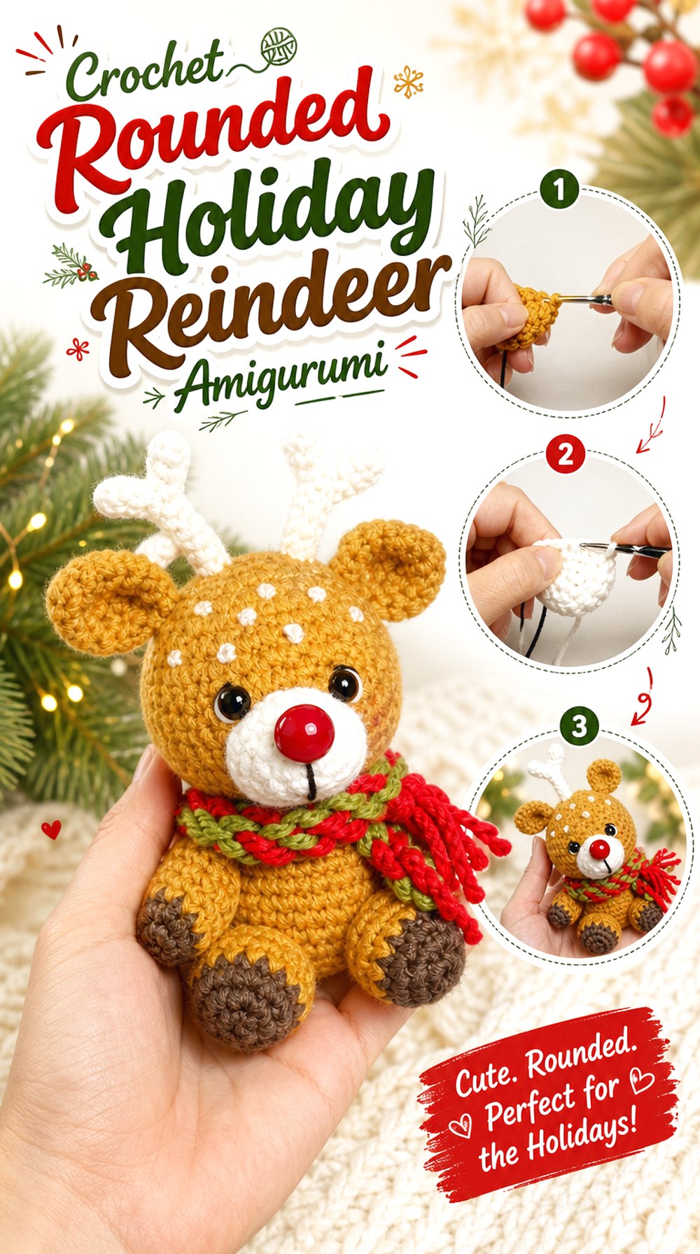Crochet Rounded Holiday Reindeer Amigurumi