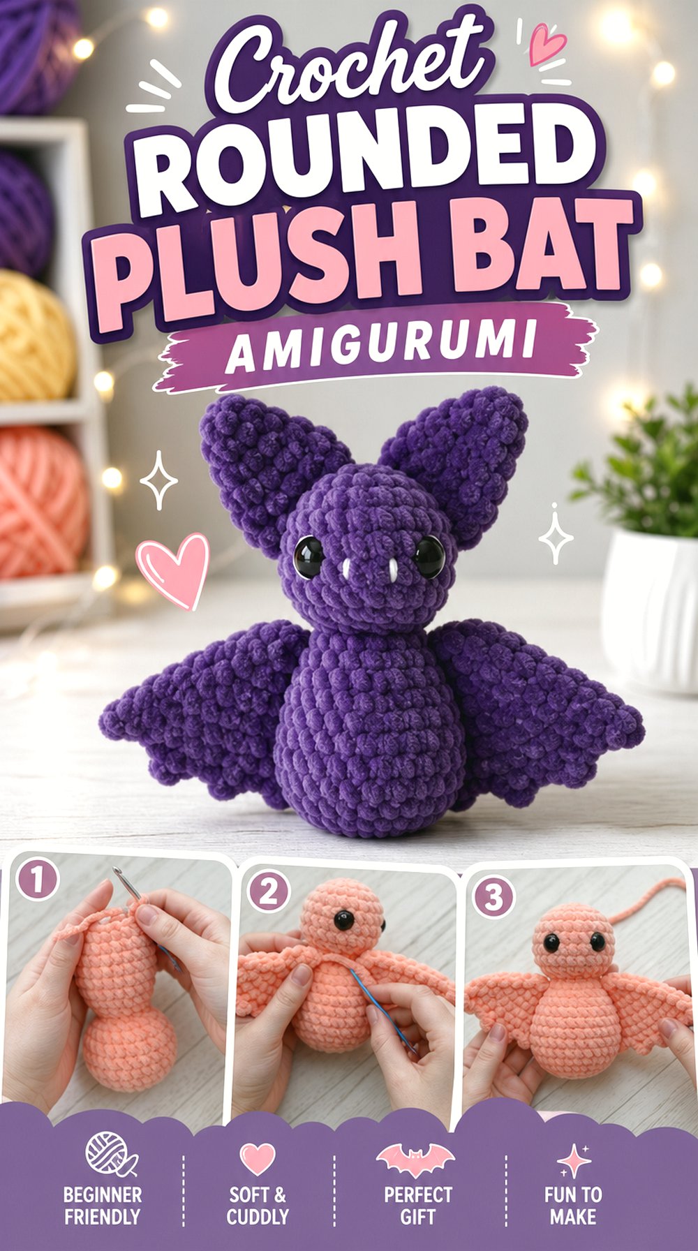 Crochet Rounded Plush Bat Amigurumi