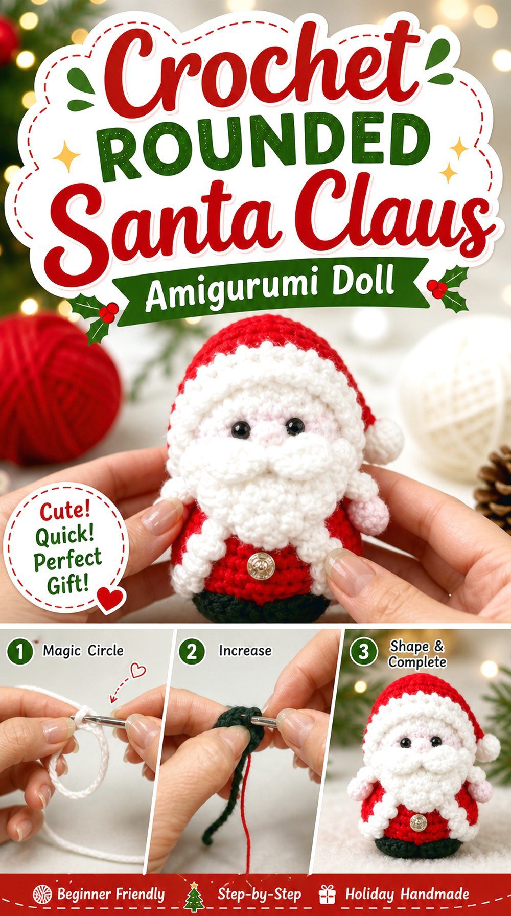 Crochet Rounded Santa Claus Amigurumi Doll