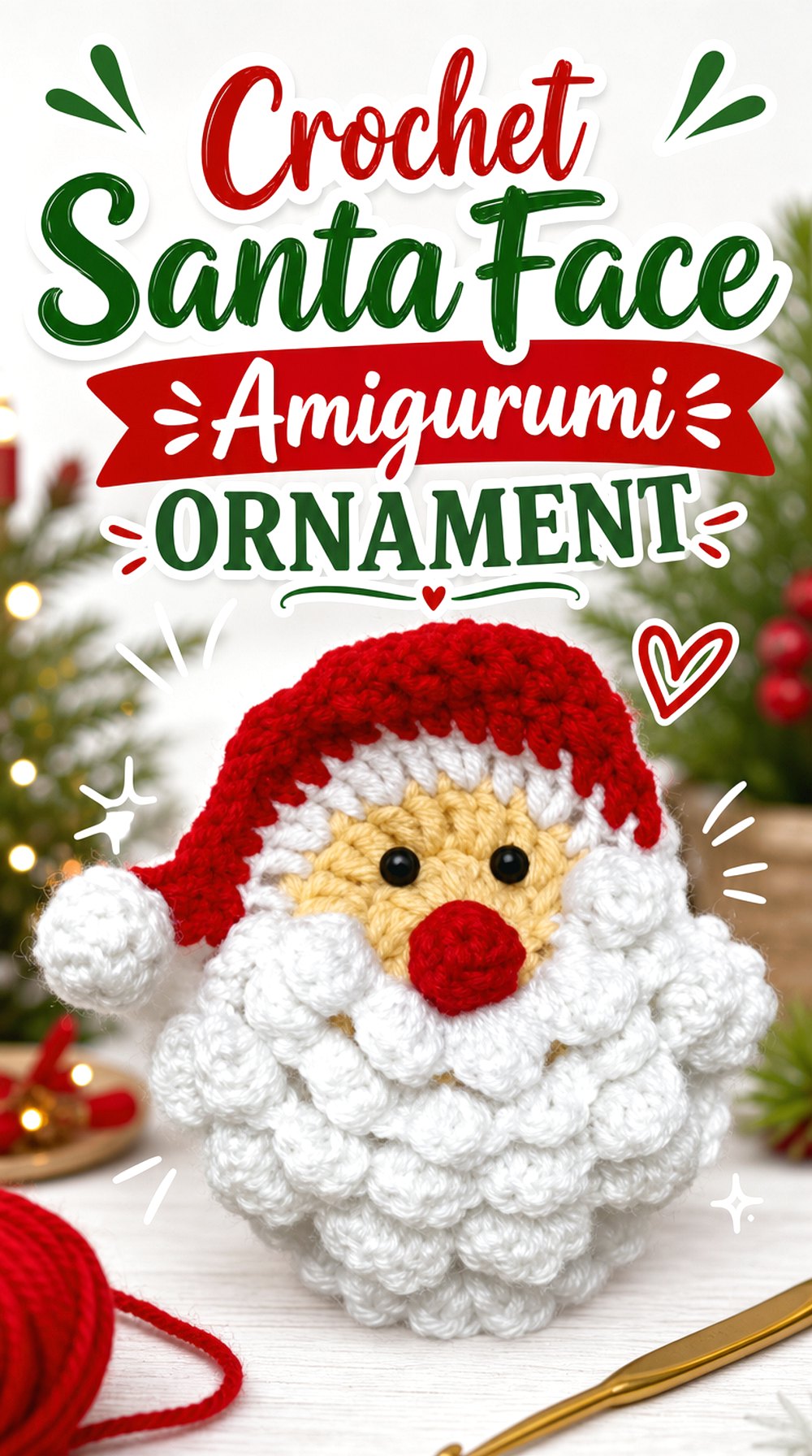 Crochet Santa Face Amigurumi Ornament