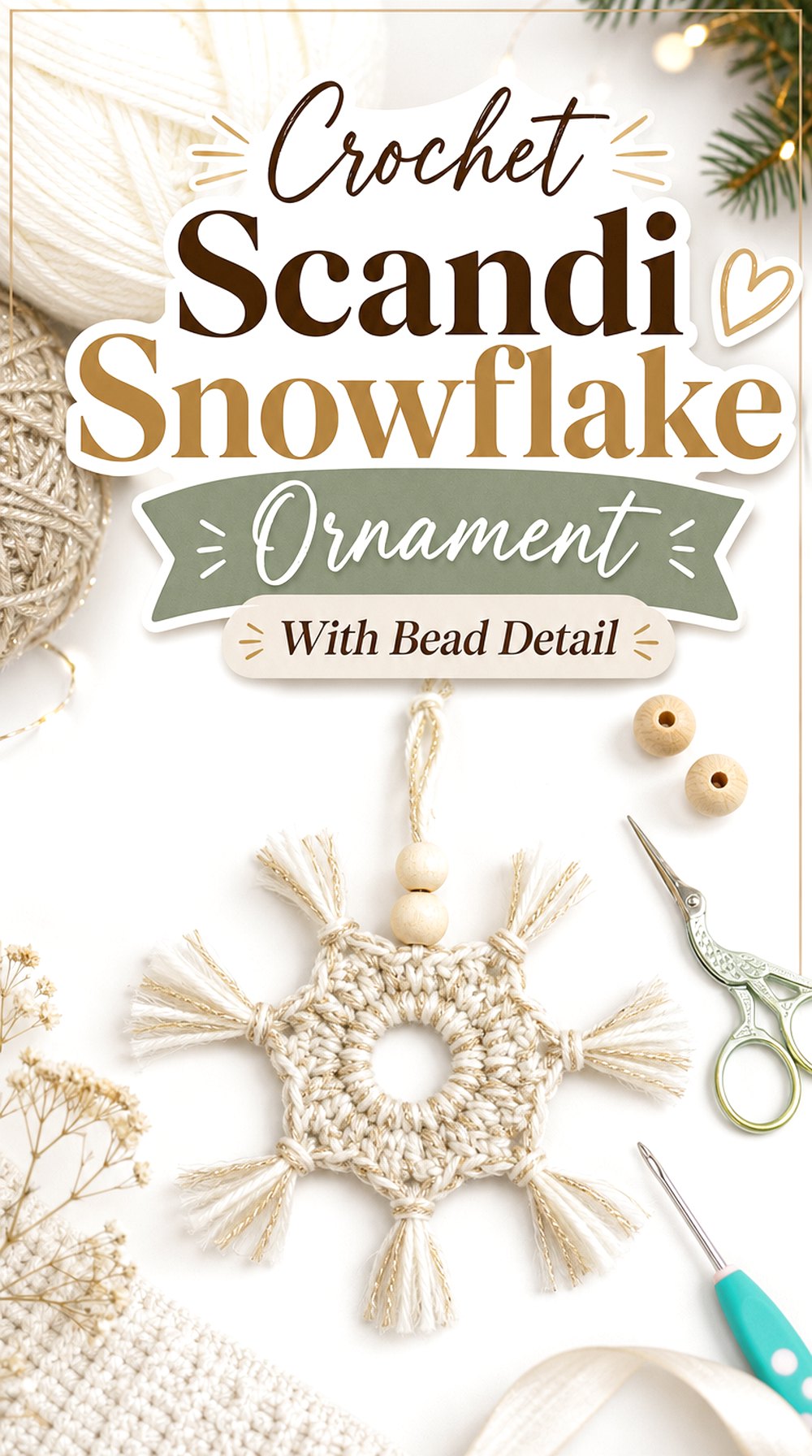 Crochet Scandi Snowflake Ornament With Bead Detail