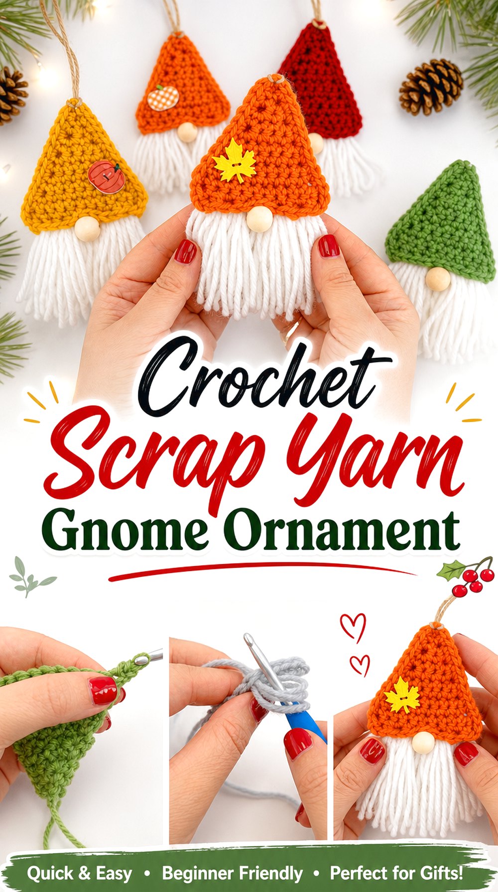 Crochet Scrap Yarn Gnome Ornament