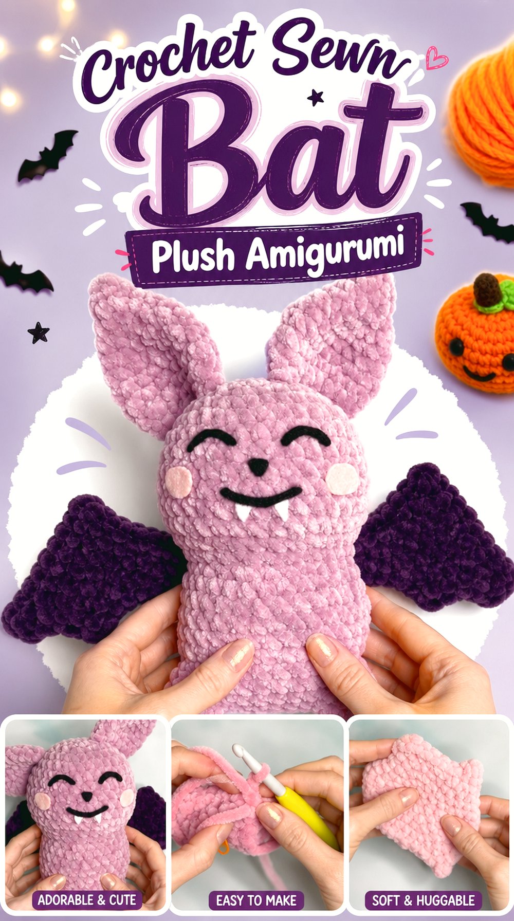 Crochet Sewn Bat Plush Amigurumi