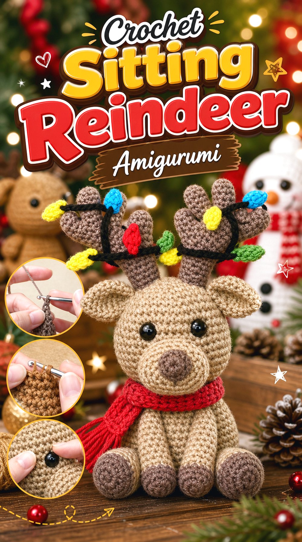 Crochet Sitting Reindeer Amigurumi