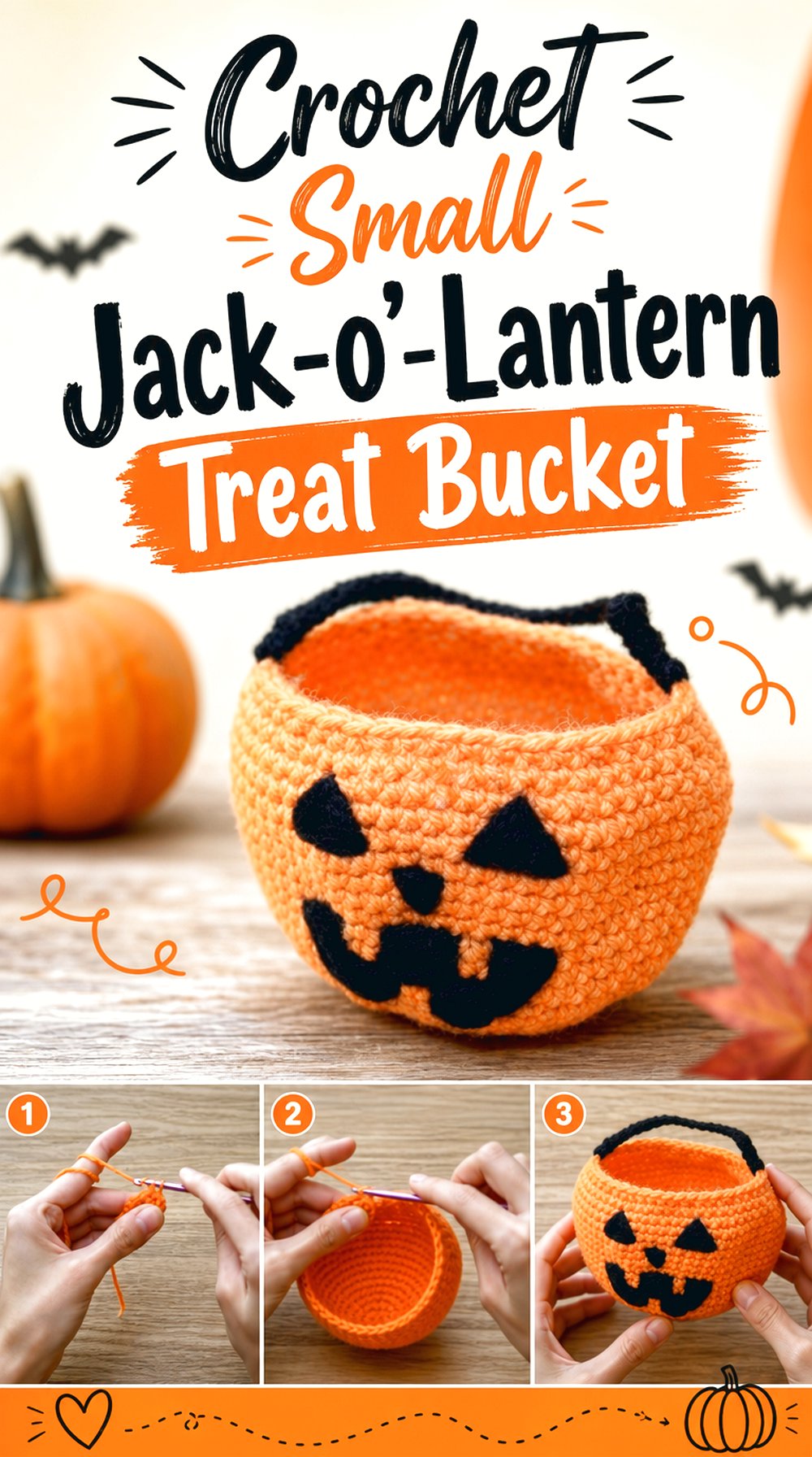 Crochet Small Jack-o’-Lantern Treat Bucket