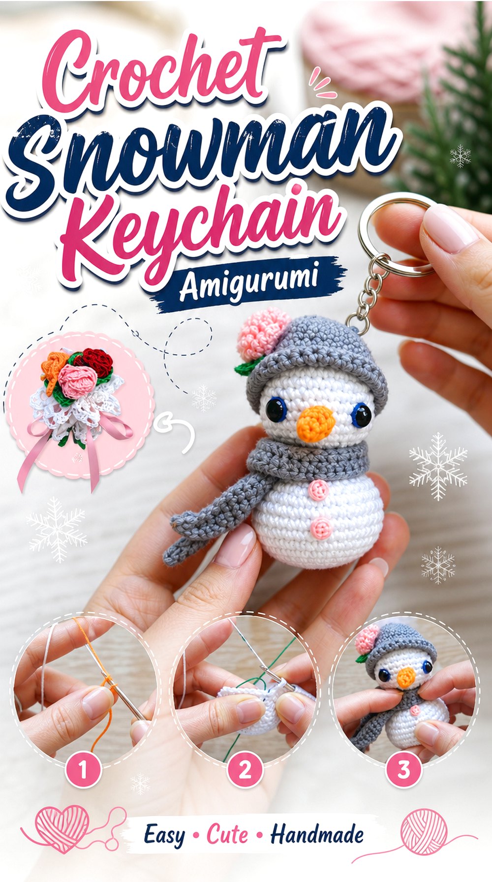 Crochet Snowman Keychain Amigurumi