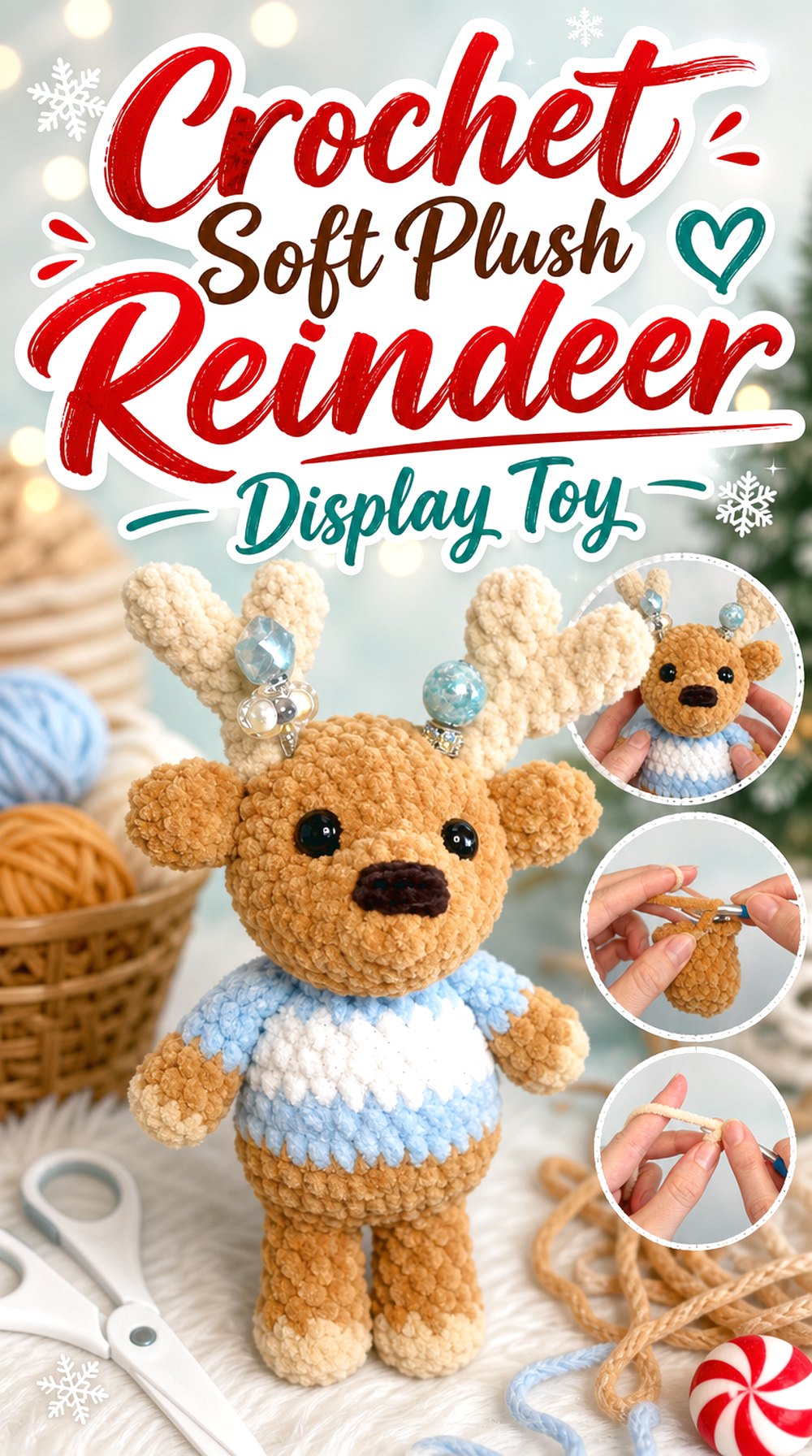 Crochet Soft Plush Reindeer Display Toy