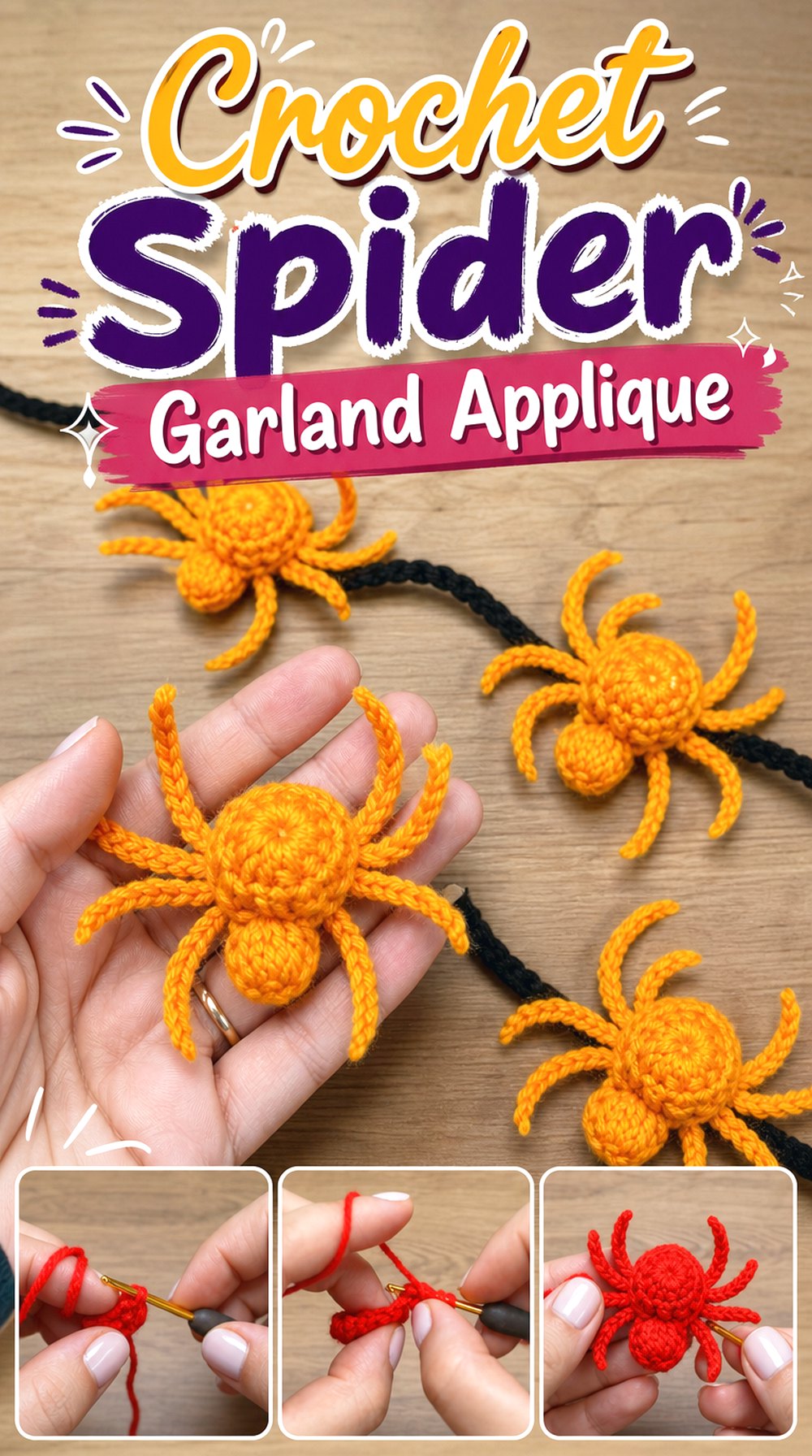 Crochet Spider Garland Applique