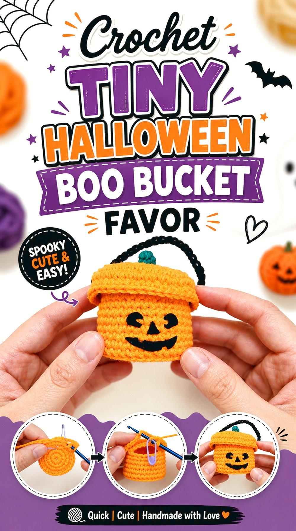 Crochet Tiny Halloween Boo Bucket Favor