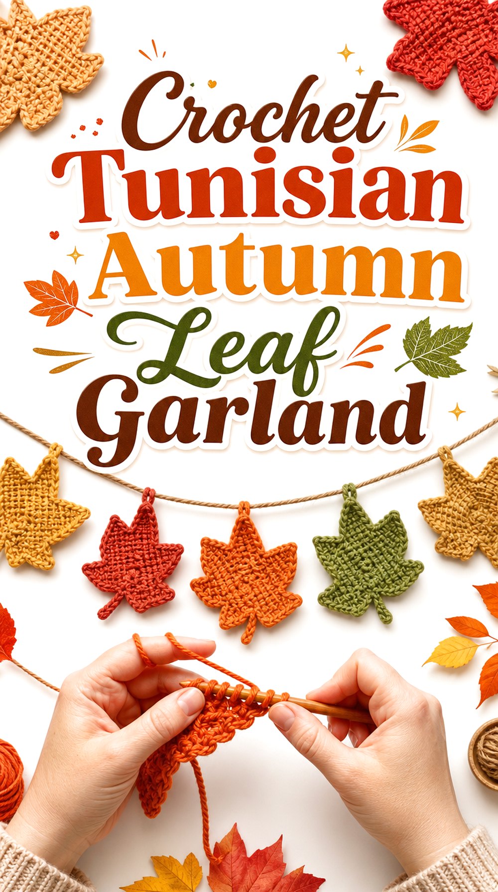 Crochet Tunisian Autumn Leaf Garland