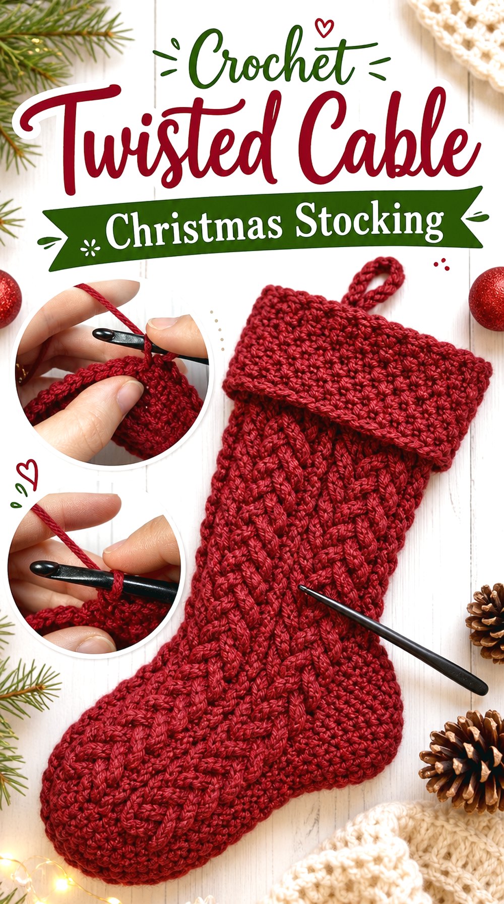 Crochet Twisted Cable Christmas Stocking