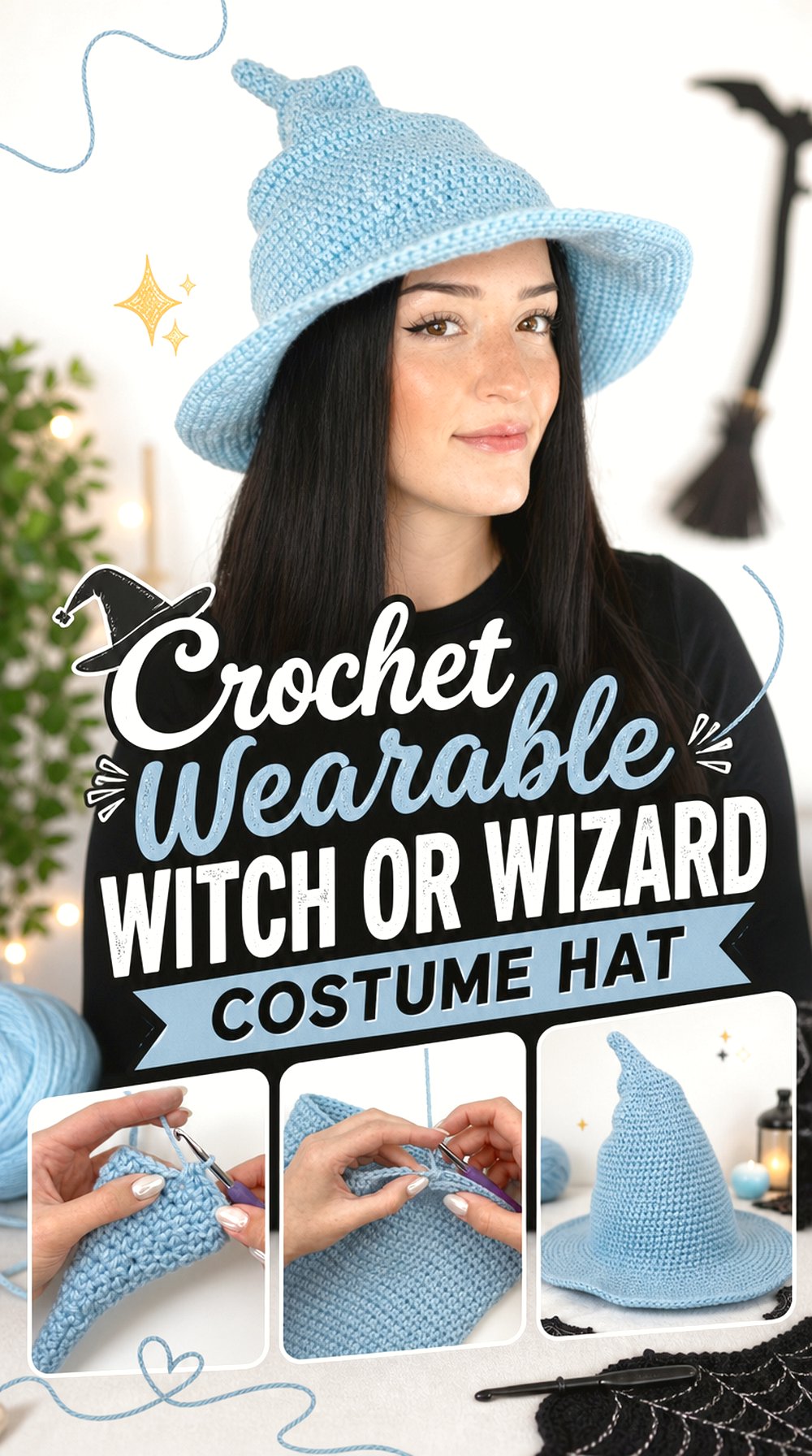 Crochet Wearable Witch or Wizard Costume Hat