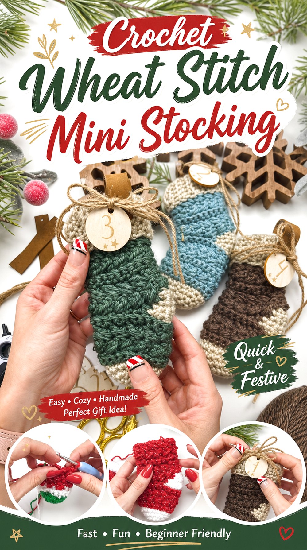 Crochet Wheat Stitch Mini Stocking
