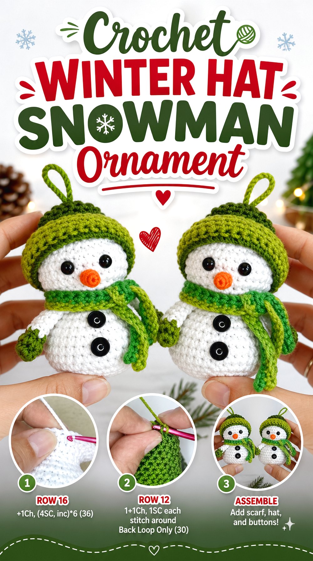 Crochet Winter Hat Snowman Ornament